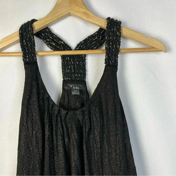Forever 21 XXI Y2K Black & Gold Glitter Speck Racerback Tank Top S - Picture 3 of 3